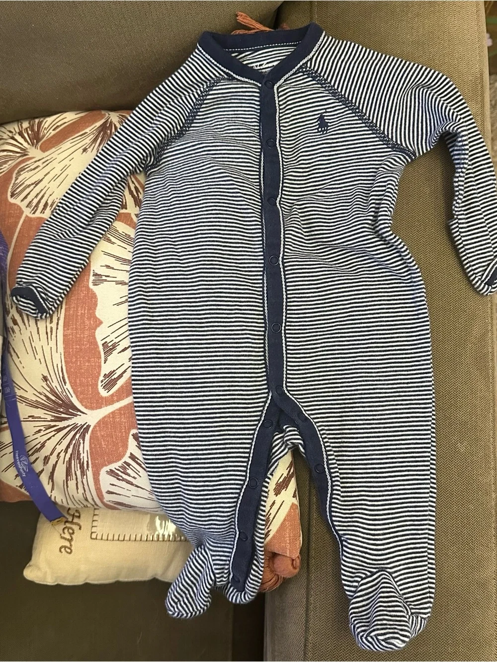 Ralph Lauren Navy & White Striped Footed One-Piece